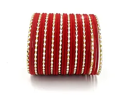 DONERIA Metal Base Metal with Velvet worked and Cutting Shaped Bangle Set For Women and Girls, (Red_2.6 Inches), Pack Of 56 Bangle Set-thumb1