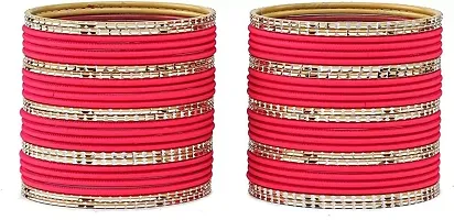 DONERIA Metal Base Metal Cutting Shaped Matte Finished Bangle Set For Women and Girls, (Gajri_2.6 Inches), Pack Of 54 Bangle Set-thumb1