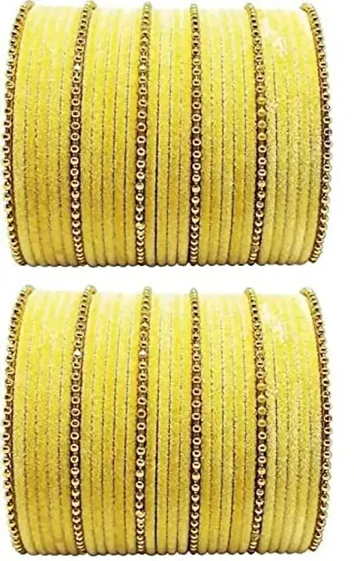 Metal with Velvet worked Bangle Set For women and Girls, (Yellow), Pack Of 60 Bangle Set