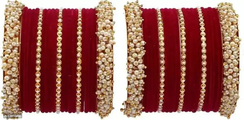 DONERIA Non-Precious Metal Base Metal with Pearl Or Velvet worked Glossy Finished Bangle Set For Women and Girls, (Maroon_2.2 Inches), Pack Of 42 Bangle Set-thumb4