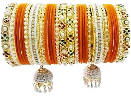 DONERIA Metal Base Metal with Zircon Gemstone Or Velvet worked and Ball Chain with Jhumki Type Latkan Bangle Set For Women and Girls-thumb3