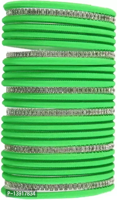 DONERIA Non-Precious Metal Base Metal with Zircon Gemstone Studded worked Glossy Finished Bangle Set For Women and Girls, (T.Green_2.8 Inches), Pack Of 26 Bangle Set-thumb4