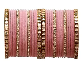 DONERIA Metal Base Metal with Velvet worked Studded with Zircon Gemstone Or Beads Glossy Finished Bangle Set For Women and Girls-thumb3