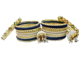 DONERIA Metal Base Metal with Zircon Gemstone Or Velvet worked and Ball Chain with Jhumki Type Latkan Bangle Set For Women and Girls-thumb4