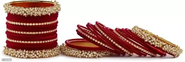 DONERIA Non-Precious Metal Base Metal with Pearl Or Velvet worked Glossy Finished Bangle Set For Women and Girls, (Maroon_2.2 Inches), Pack Of 42 Bangle Set-thumb3