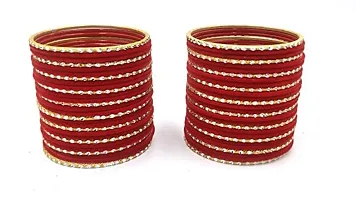 DONERIA Metal Base Metal with Velvet worked and Cutting Shaped Bangle Set For Women and Girls, (Red_2.6 Inches), Pack Of 56 Bangle Set-thumb3