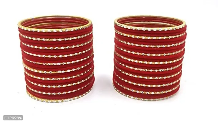 DONERIA Metal Base Metal with Velvet worked and Cutting Shaped Bangle Set For Women and Girls, (Red_2.6 Inches), Pack Of 56 Bangle Set-thumb4