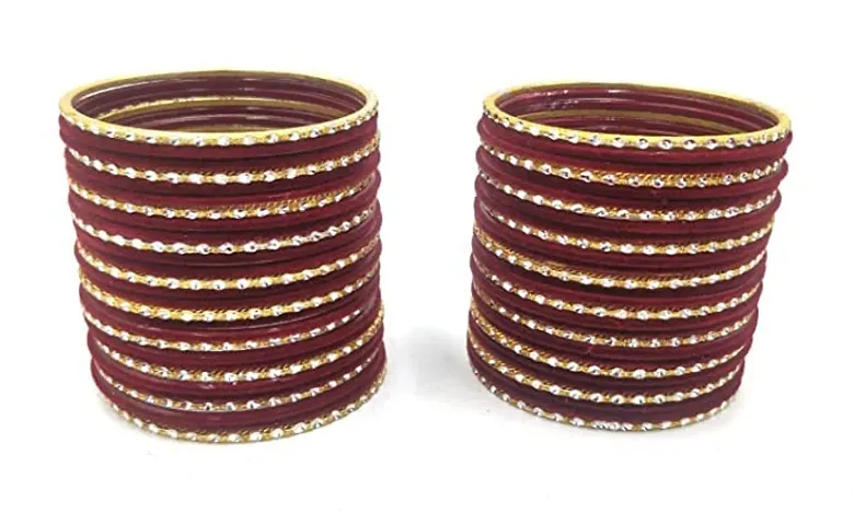 DONERIA Metal Base Metal with Velvet worked and Cutting Shaped Bangle Set For Women and Girls