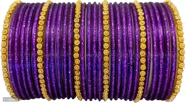 DONERIA Glass with Beads and Spread with Glitter Pattern Glossy Finished Bangle Set For Women and Girls, (Purple_2.6 Inches), Pack Of 60 Bangle Set-thumb2