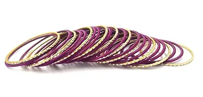 DONERIA Metal Base Metal with Velvet worked and Cutting Shaped Bangle Set For Women and Girls, (Purple_2.2 Inches), Pack Of 56 Bangle Set-thumb2