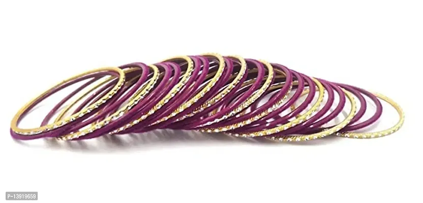 DONERIA Metal Base Metal with Velvet worked and Cutting Shaped Bangle Set For Women and Girls, (Purple_2.2 Inches), Pack Of 56 Bangle Set-thumb3