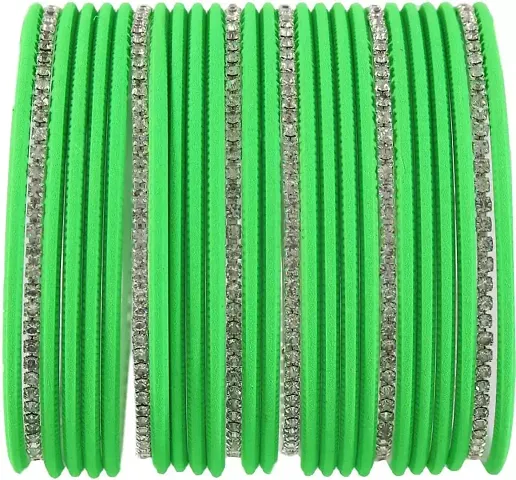 GLASS EMPIRE METAL BANGLES SET FOR WOMEN OR GIRLS (PACK OF 26) (2.4, LIME)