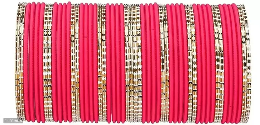 DONERIA Metal Base Metal Cutting Shaped Matte Finished Bangle Set For Women and Girls, (Gajri_2.6 Inches), Pack Of 54 Bangle Set