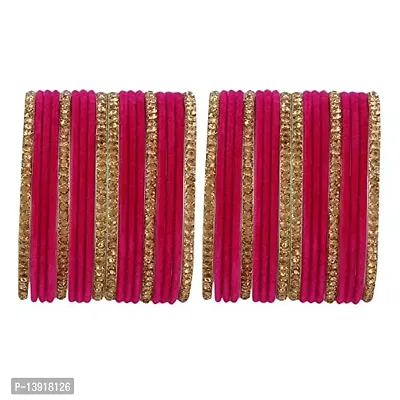 DONERIA Metal with Zircon Gemstone Or Velvet worked Bangle Set For Women and Girls, (Magenta_2.8 Inches), Pack Of 36 Bangle Set-thumb3