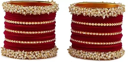DONERIA Non-Precious Metal Base Metal with Pearl Or Velvet worked Glossy Finished Bangle Set For Women and Girls, (Maroon_2.2 Inches), Pack Of 42 Bangle Set-thumb1