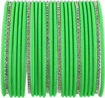 DONERIA Non-Precious Metal Base Metal with Zircon Gemstone Studded worked Glossy Finished Bangle Set For Women and Girls, (T.Green_2.8 Inches), Pack Of 26 Bangle Set-thumb2