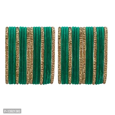 DONERIA Metal with Zircon Gemstone Or Velvet worked Bangle Set For Women and Girls, (Green_2.8 Inches), Pack Of 36 Bangle Set-thumb0