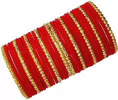 DONERIA Glass with Velvet Or Beads worked Glossy Finished Bangle Set For Women and Girls, (Red_2.8 Inches), Pack Of 36 Bangle Set-thumb2