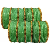 DONERIA Glass with Beads and Spread with Glitter Pattern Glossy Finished Bangle Set For Women and Girls, (Green_2.4 Inches), Pack Of 60 Bangle Set-thumb1