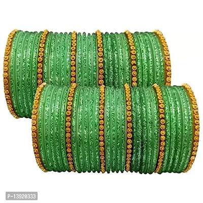DONERIA Glass with Beads and Spread with Glitter Pattern Glossy Finished Bangle Set For Women and Girls, (Green_2.4 Inches), Pack Of 60 Bangle Set-thumb2