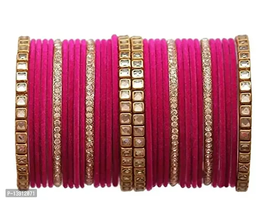 DONERIA Metal Base Metal with Velvet worked Studded with Zircon Gemstone Or Beads Glossy Finished Bangle Set For Women and Girls