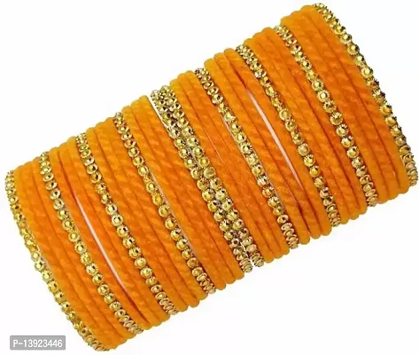 DONERIA Glass with Velvet Or Beads worked Glossy Finished Bangle Set For Women and Girls, (Orange_2.8 Inches), Pack Of 36 Bangle Set