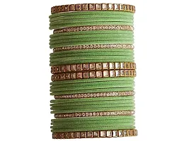 DONERIA Metal Base Metal with Velvet worked Studded with Zircon Gemstone Or Beads Glossy Finished Bangle Set For Women and Girls-thumb2