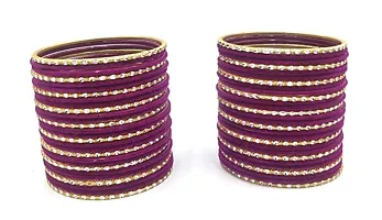 DONERIA Metal Base Metal with Velvet worked and Cutting Shaped Bangle Set For Women and Girls, (Purple_2.2 Inches), Pack Of 56 Bangle Set-thumb3