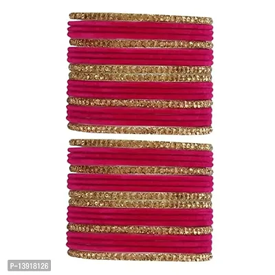 DONERIA Metal with Zircon Gemstone Or Velvet worked Bangle Set For Women and Girls, (Magenta_2.8 Inches), Pack Of 36 Bangle Set-thumb2
