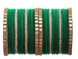 DONERIA Metal Base Metal with Velvet worked Studded with Zircon Gemstone Or Beads Glossy Finished Bangle Set For Women and Girls-thumb3