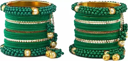 DONERIA Metal with Zircon Gemstone Or Velvet worked Glossy Finished Latkan Bangle Set For Women and Girls, (Green_2.2 Inches), Pack Of 42 Bangle Set-thumb1