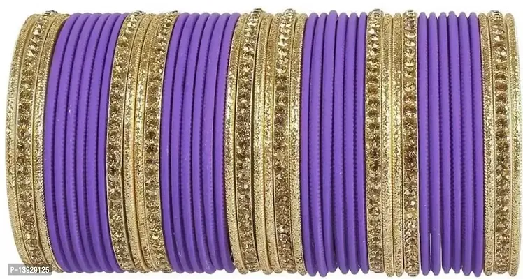 DONERIA Metal Base Metal with Zircon Gemstone Studded worked Bangle Set For Women and Girls, (Purple_2.2 Inches), Pack Of 44 Bangle Set