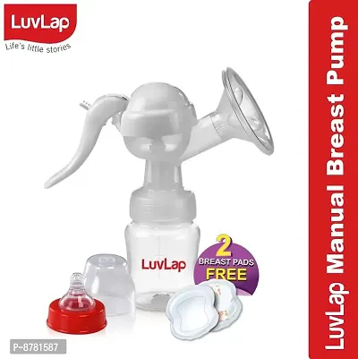 LuvLap Manual Breast Pump, 3 Level Suction Adjustment, 2pcs Breast pads free, Soft  Gentle, BPA Free-thumb0