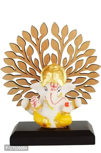 Sitting LoGanesha with Decorative Glittering Leaves Tree God Idol Sculpture Showpiece