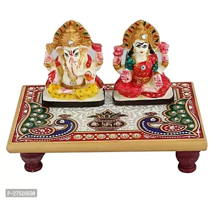 Marble Lakshmi Ganesh ji with Marble Chowki-thumb0