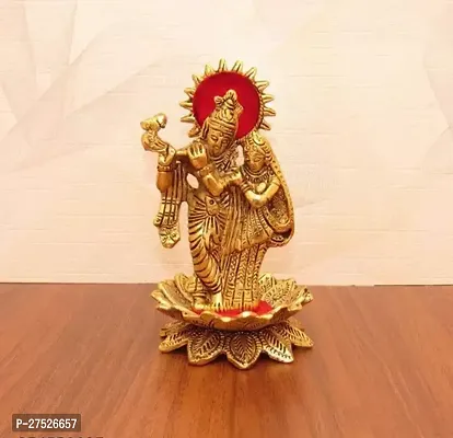 Metal Radha Krishna Standing On Lotus Showpiece Item for Home Puja Home Mandir