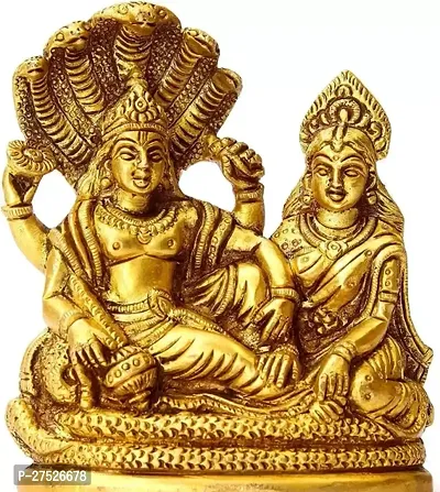 Lakshmi Vishnu Ji Idol Gold Standa Brass Metal Idol for Pooja-thumb0