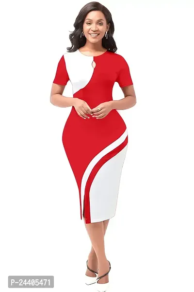 Nippun Women Western Stylish Round Neck Bodycon Dress (Small, RED)