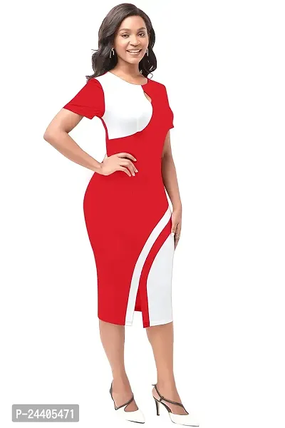 Nippun Women Western Stylish Round Neck Bodycon Dress (Small, RED)-thumb3