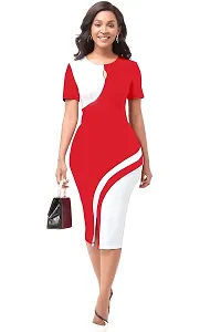 Nippun Women Western Stylish Round Neck Bodycon Dress (Small, RED)-thumb1