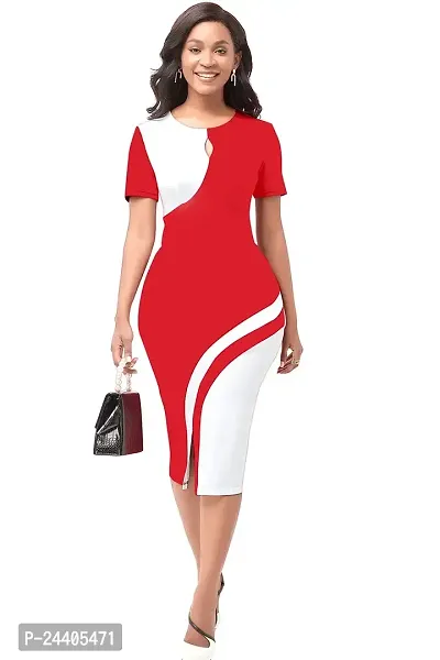 Nippun Women Western Stylish Round Neck Bodycon Dress (Small, RED)-thumb2