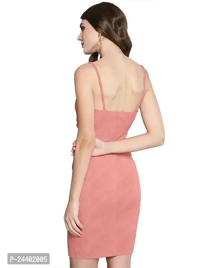 Nippun Western Trendy Sleeveless V-Neck Bodycon Dress (X-Large, Peach)-thumb3