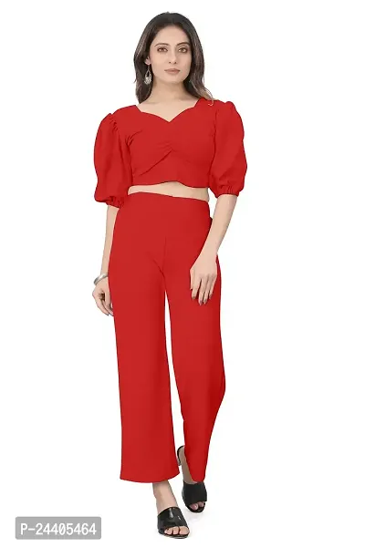 Nippun Western Stylish Solid Two Piece Co-Ord Set (X-Large, RED)