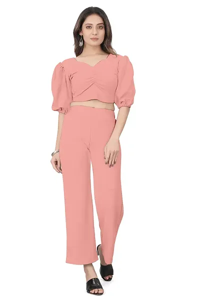 Nippun Western Stylish Solid Co-Ord Set (Medium, Peach)