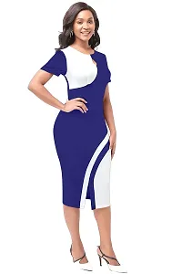 Nippun Women Western Stylish Round Neck Bodycon Dress (Medium, Blue)-thumb2