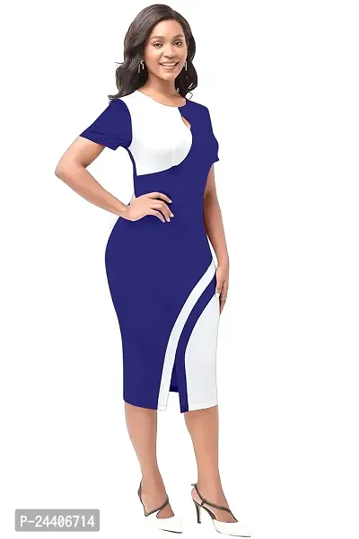 Nippun Women Western Stylish Round Neck Bodycon Dress (Medium, Blue)-thumb3