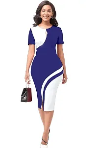 Nippun Women Western Stylish Round Neck Bodycon Dress (Medium, Blue)-thumb1