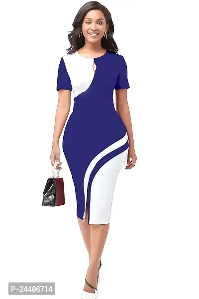 Nippun Women Western Stylish Round Neck Bodycon Dress (Medium, Blue)-thumb2