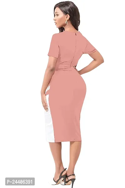 Nippun Women Western Stylish Round Neck Bodycon Dress (Medium, Peach)-thumb4