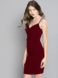 Nippun Western Trendy Sleeveless V-Neck Bodycon Dress (Small, Maroon)-thumb1